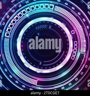 Blue and purple glowing neon HUD gear technology background. Luminous futuristic abstract vector design Stock Vector