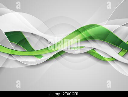 Green and grey glossy waves abstract elegant background. Vector illustration Stock Vector