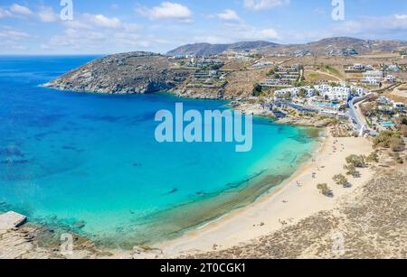 Landscape with Agia Anna beach, Mykonos island, Greece Cyclades Stock Photo