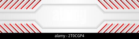 Grey white tech geometric background with abstract red lines. Vector banner design Stock Vector