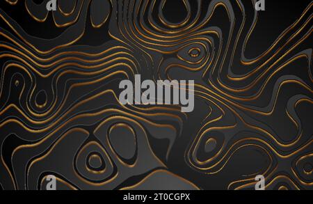 Black and golden curved waves abstract luxury background. Vector dark geometric design Stock Vector