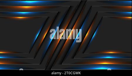Black abstract corporate graphic design with blue orange glowing light. Technology concept background. Vector illustration Stock Vector