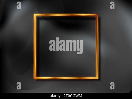 Bronze square frame on black liquid wavy background. Vector illustration Stock Vector