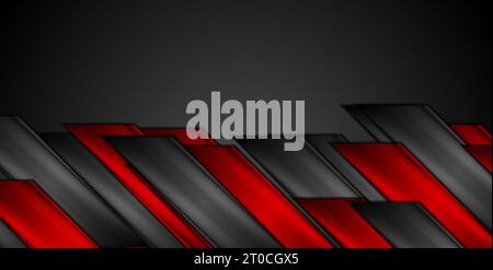 Red and black glossy stripes abstract tech background. Geometry vector design Stock Vector