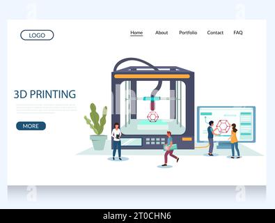 3d printing vector website template, web page and landing page design for website and mobile site development. Prototyping service, additive manufactu Stock Vector