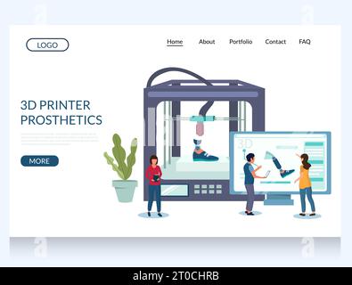 3d printer prosthetics vector website landing page design template Stock Vector