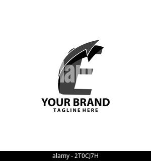 letter E font monogram arrow shadow logo design vector Stock Vector