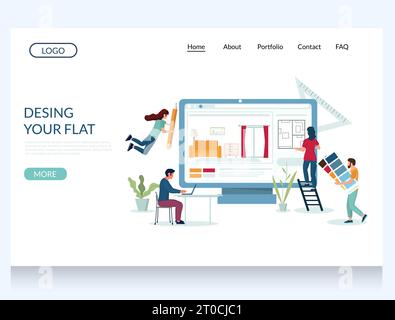 Design your flat vector website template, web page and landing page design for website and mobile site development. Online interior design services. Stock Vector