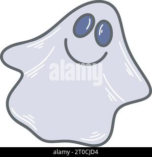 Cute ghost smiling simple doodle. Hand drawn halloween character clip art. Funny ghost, isolated vector illustration Stock Vector