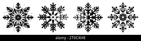 Snowflake icons set. Collection of black snowflakes on white background. Vector illustration Stock Vector