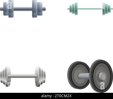 Gym equipment icons set cartoon vector. Metal barbell and dumbbell. Sport, healthy lifestyle Stock Vector