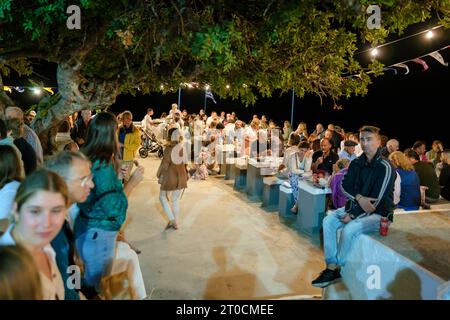 Ios, Greece - September 7, 2023 : 7, 2022 :  A traditional festival in Ios Greece where locals and tourists dancing and celebrating the Holy Mary Stock Photo