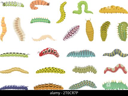 Caterpillar icons set cartoon vector. Nature insect. Larva summer Stock Vector