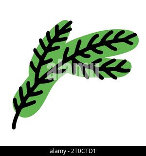 Christmas tree branch on a white background. Cute decorative green pine twig in Scandinavian style. Festive decoration element for Christmas, New Year Stock Vector
