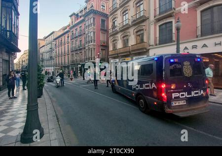 Granada, Spain. 06th Oct, 2023. Environmental activists stuck to the main street and complicated traffic in city center of Granada prior to start of Europe Summit in Granada, Spain, October 6, 2023. Credit: Jiresova Nobilisova Sarka/CTK Photo/Alamy Live News Stock Photo