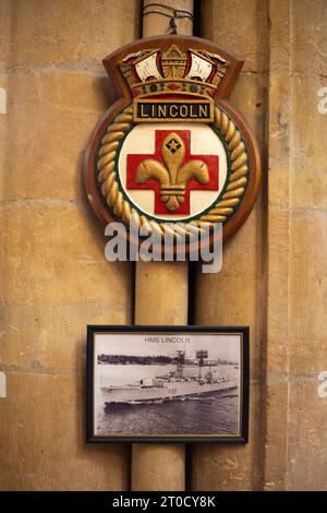 Photo of HMS Lincoln in the St Andrew's Chapel to commemorate perished sailors, Service Chapels, Lincoln Cathedral, Lincoln, Lincolnshire, England, UK Stock Photo