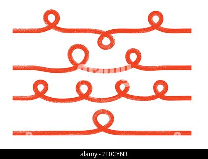 Bold curly lines, red squiggles set. Vector illustration with textored strokes. Stock Vector