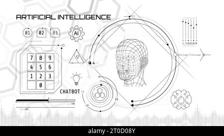 Built-in artificial intelligence in a technology circle with a 3D head on a abstract background. Stock Vector