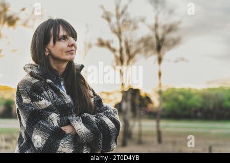 Portrait of mid adult woman with selective focus and copy space Stock Photo