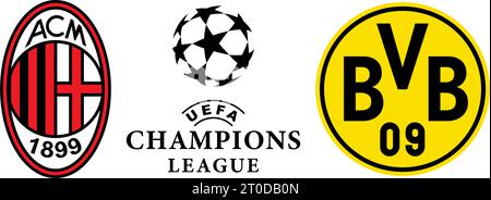 Vinnitsia, Ukraine - September 04 2023. League of champions. Milan vs Borussia Dortmund Stock Vector