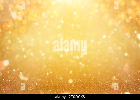 Festive shining yellow defocused lights bokeh background. Selective focus Stock Photo