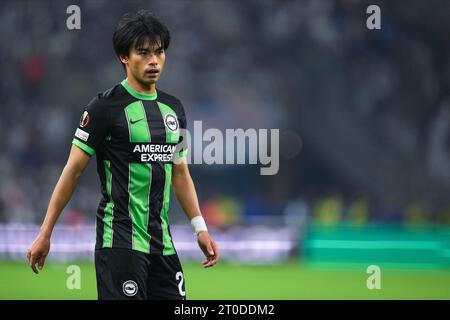 Marseille, Marseille. 05th Oct, 2023. Kaoru Mitoma of Brighton Hove Albion during the UEFA Europa League match between Olympique Marseille and of Brighton Hove Albion, Group B, date 2, played at Stade Velodrome on October 5, 2023 in Marseille, France. (Photo by Bagu Blanco/PRESSINPHOTO) Credit: PRESSINPHOTO SPORTS AGENCY/Alamy Live News Stock Photo