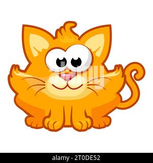 red cat sits on a white background. Cute ginger kitten in cartoon style. Vector illustration for postcard, banner, web, design, arts Stock Vector