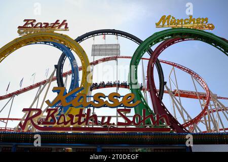 Munich Germany October 1 2023. Roller coaster at Oktoberfest