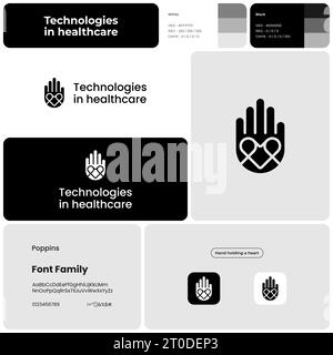 Technologies in healthcare monochromatic template with logo Stock Vector