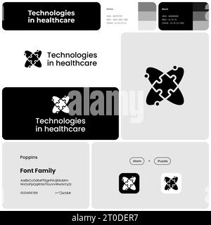 Technologies in healthcare monochromatic template with logo Stock Vector