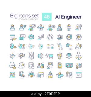 Editable multicolor big icons representing AI engineer Stock Vector