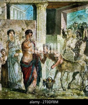 Roman fresco wall painting of Pirithous with Hippodamia at a wedding ...