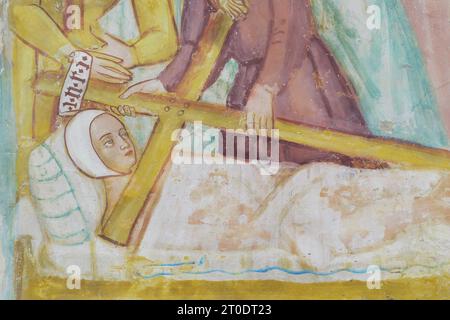 Montegiorgio (Italy, Marche, province of Fermo), church of San Francesco, Farfense chapel. Fresco cycle by Antonio Alberti from Ferrara, early 15th century. Trial of the True Cross Stock Photo