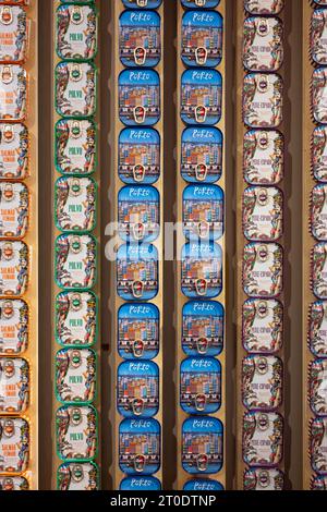 Portuguese canned sardines displayed in Comur shop in Porto, Portugal Stock Photo