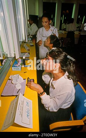 Jeddah Saudi Arabia Women Putting On Make Up at Cabin Attendant training Stock Photo