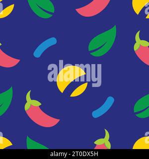 blue dark background vegetables seamless pattern vector Stock Vector