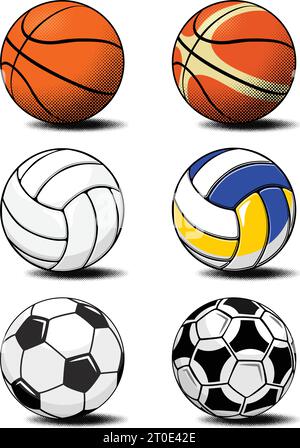 Sport Balls classic and modern. Icon set Of Soccer, Basketball, Volleyball, Baseball Sport Balls. Vector on transparent background Stock Vector