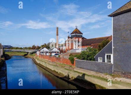 View from the bridge in Cliffe High Street of Harvey's Brewery on the banks of the River Ouse in Lewes, East Sussex  county town, south-east England Stock Photo