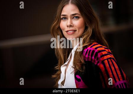 Birgitte Hjort Soerensen at a press conference for the Danish thriller series 'Oxen' in Den Sorte Diamant in Copenhagen on Friday 6 October 2023. 'Oxen' is a new Danish thriller series from TV2 about the Jaeger soldier (special operations forces) Oxen.. (Photo: Ida Marie Odgaard/Ritzau Scanpix) Stock Photo