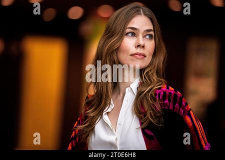 Birgitte Hjort Soerensen at a press conference for the Danish thriller series 'Oxen' in Den Sorte Diamant in Copenhagen on Friday 6 October 2023. 'Oxen' is a new Danish thriller series from TV2 about the Jaeger soldier (special operations forces) Oxen.. (Photo: Ida Marie Odgaard/Ritzau Scanpix) Stock Photo