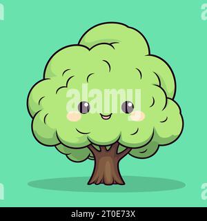 Charming Kawaii Tree Clipart - Adorable Nature Illustration Stock Vector