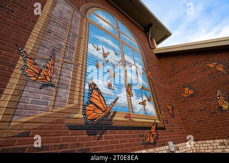Butterfly mural on a public park building in Lilburn, Georgia. (USA) Stock Photo