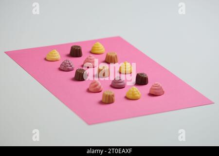 Set of jelly sweets on pink background Stock Photo