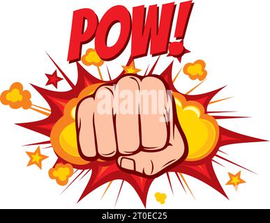 Human Hand Punching Color. Pow! Comic Book Vector Illustration. Stock Vector