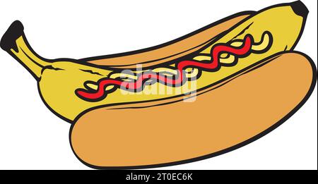 Banana Hot Dog Color. Vector Illustration. Stock Vector