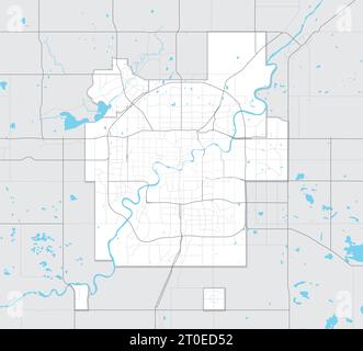 Simple map of Edmonton Alberta, Canada. Tourism map of Edmonton metropolitan region with highways, streets, rivers and lakes and region outlines. Stock Vector