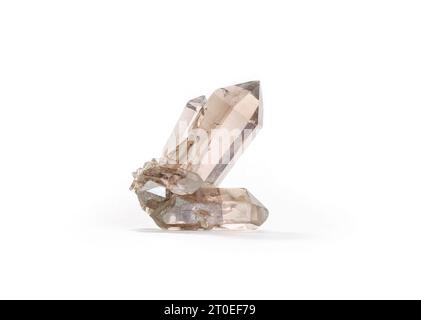 Smoky quartz crystal cluster, isolated.  Smokey quartz are used for jewelry, spiritual healing powers and ancient religious ceremonies. Quartz mineral Stock Photo