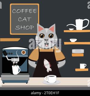 Vector of barista cat. Cat making coffee Stock Vector