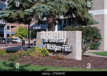 Sign for the University of Michigan, Flint, in Flint Michigan USA Stock Photo