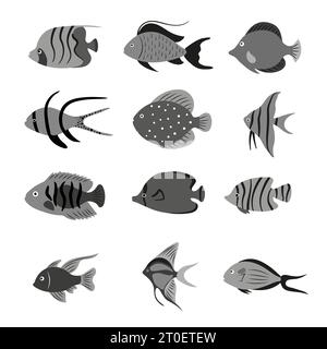 Vector tropical fish silhouette set. Vector fish illustration. Stock Vector